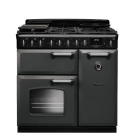 Rangemaster Classic Deluxe CLDL90DFPSLT/CM1 90cm Dual Fuel Range Cooker with Gas Hob - Slate / Chrome - A Rated