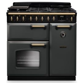 Rangemaster CLDL90DFPSLT/AB1 90cm Dual Fuel Range Cooker Classic Deluxe Slate / Antique Brass, A Rated