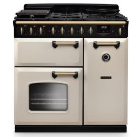 Rangemaster CLDL90DFPPCR/AB1 90cm Dual Fuel Range Cooker Classic Deluxe Pale Cream / Antique Brass, A Rated
