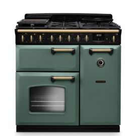 Rangemaster Classic Deluxe 90cm Dual Fuel Range Cooker - Mineral Green & Brass