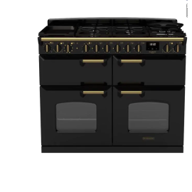 Rangemaster CLDLB110DFPCBL/AB1 110cm Dual Fuel Range Cooker Classic Deluxe Charcoal Black / Antique Brass