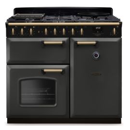 Rangemaster CLDL100DFPSLT/AB1 100cm Dual Fuel Range Cooker Classic Deluxe Slate / Antique Brass, A Rated