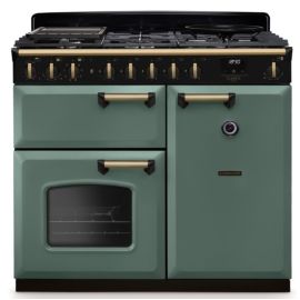 Rangemaster CLDL100DFPMGR/AB1 100cm Dual Fuel Range Cooker Classic Deluxe Mineral Green / Antique Brass, A Rated