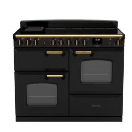Rangemaster CLDLO110EIPCBL/AB1 Classic Deluxe 110cm Induction Range Cooker (Standard) - Charcoal Black with Antique Brass Trim