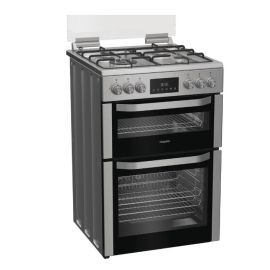 Hotpoint 60cm Freestanding Dual Fuel Double Cooker with Glass Lid