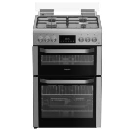 Hotpoint 60cm Freestanding Gas Double Cooker with Glass Lid HDG6GDCX