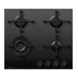 Fisher & Paykel CG604DNGGB4 60cm 4 Burner Gas Hob - Black Glass