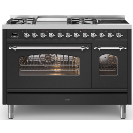 Ilve Milano P12FINE3/MGC 120cm Twin 90 / 30 4 Gas Burners, Fry Top & 2 Zone Induction Matt Graphite and Chrome