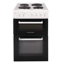 Cookology CFSPTC502WH 50cm Twin Cavity Electric Cooker, 93L, Solid Plate Hob, 4 Zones - White