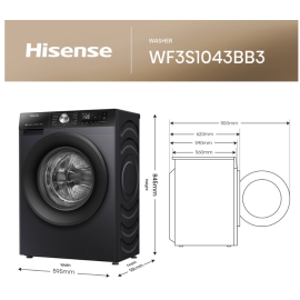 Hisense WF3S1043BB3 10.5kg 1400 Spin Steam Washing Machine 