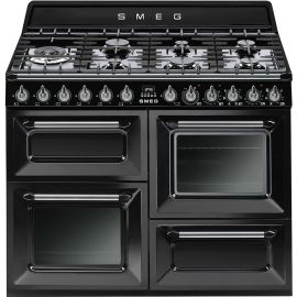 Smeg TR4110BL1 Victoria 110cm Dual Fuel Range Cooker, Black, A Rated