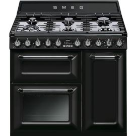 Smeg Victoriana Dual Fuel 90cm Range Cooker Black TR93BL