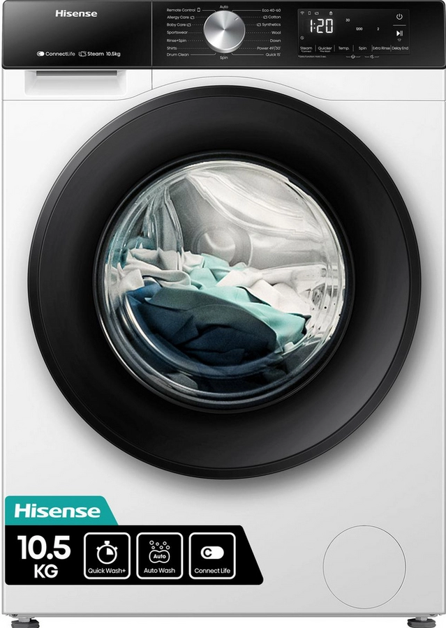 Hisense White Wf3s1043bw3 10.5Kg 1400 Spin Washing Machine