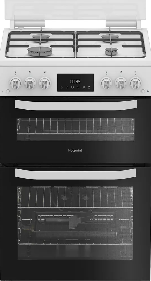 Hotpoint White Htg6gdcw 60Cm Gas Twin Cooker With Glass Lid