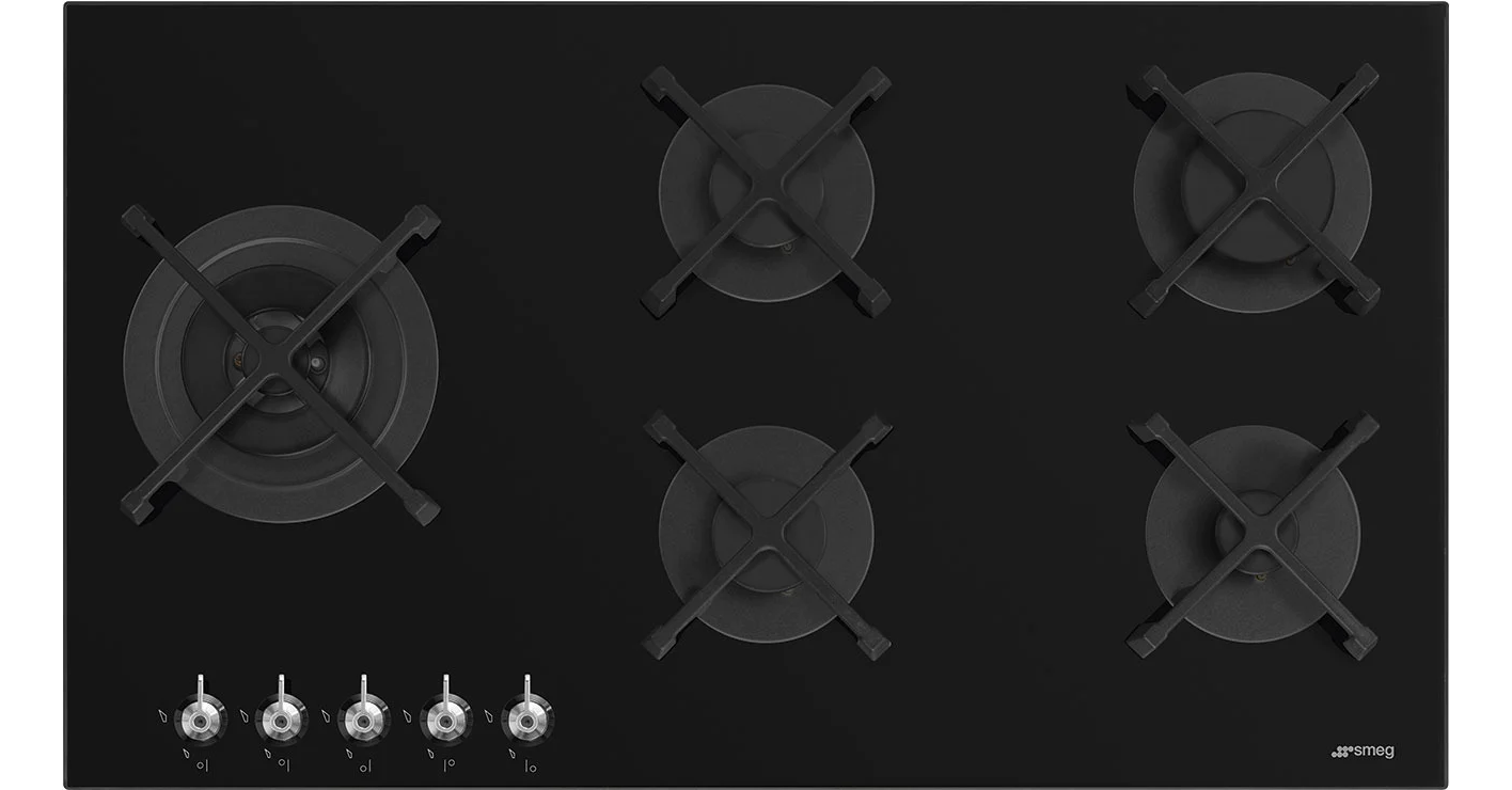 Smeg Black Pv395ln 90Cm Classic 5 Burner Gas On Glass Hob