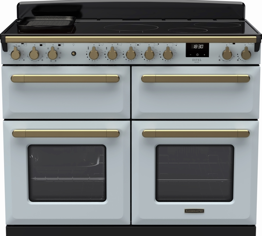 Rangemaster Blue Esdlb110eipmsb/Ab1 110Cm Induction Range Cooker Misty And Antique Brass