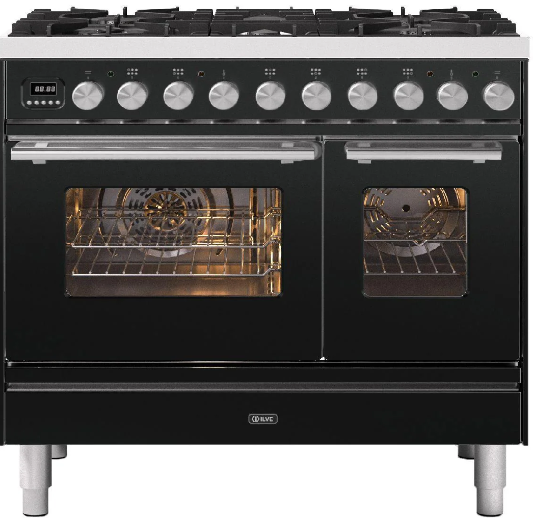 Ilve Black Roma Pd096we3/Gb 90Cm Wide Dual Fuel Range Cooker Gloss
