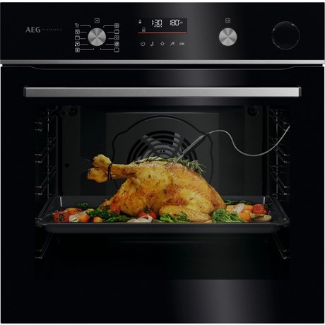 Aeg Black Gr6pb52fsb 59.6Cm Built In Electric Single Oven - Gloss With Steel Trim