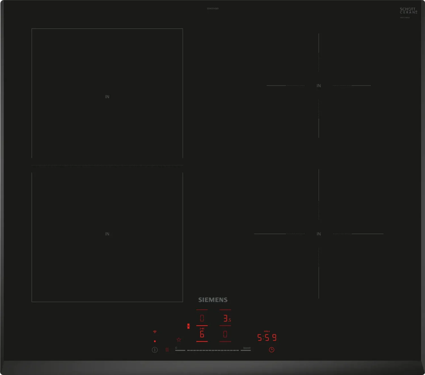 Siemens Black Iq500 Ed651hsb1e 60Cm 4 Zone Induction Hob