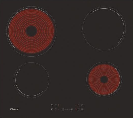 Candy Black Ch64ccb/4U 60 Cm Ceramic Hob 4 Zones Touch Control