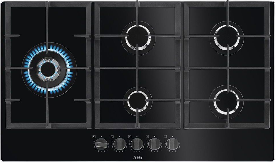 Aeg Black Hkb95820nb 6000 Gas On Glass 90Cm 5 Burner Hob