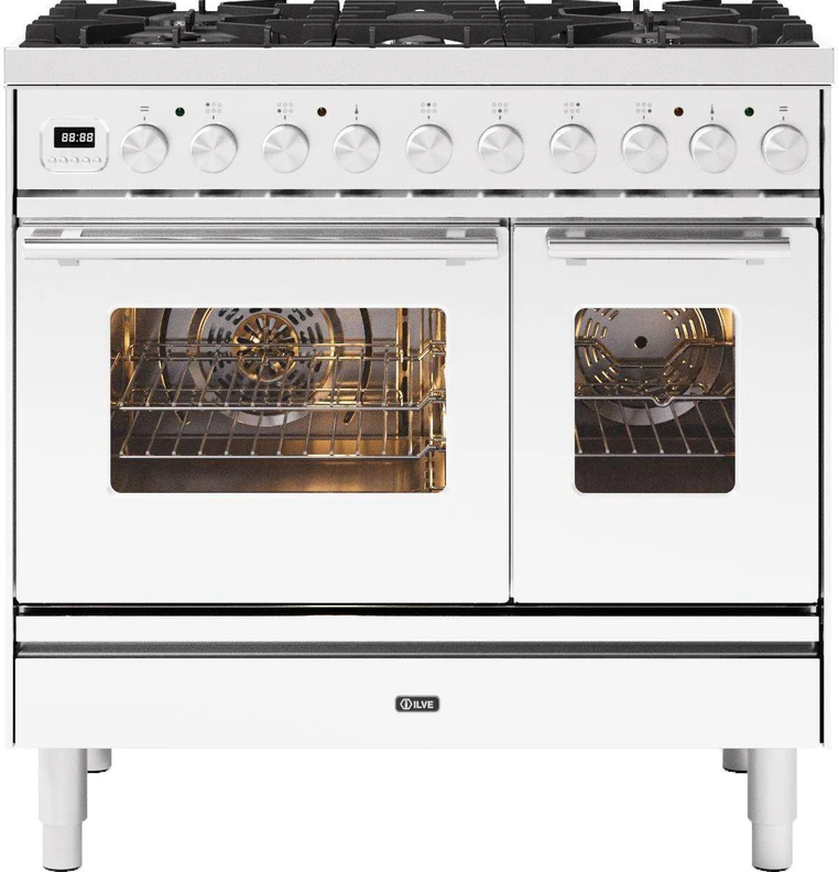 Ilve White Roma Pd096we3/W 90Cm Wide Dual Fuel Range Cooker