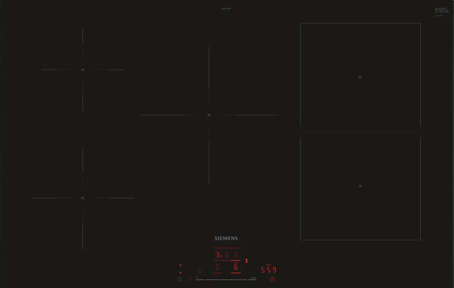 Siemens Black Ed851hwb1e Iq500 80Cm 5 Zone Combi Induction Hob