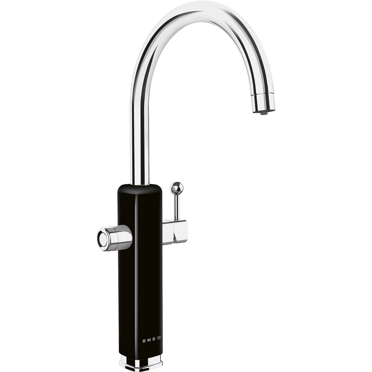 Smeg Black 50'S Style Single Lever Mixer Tap, Gloss Handshower Maf50bl