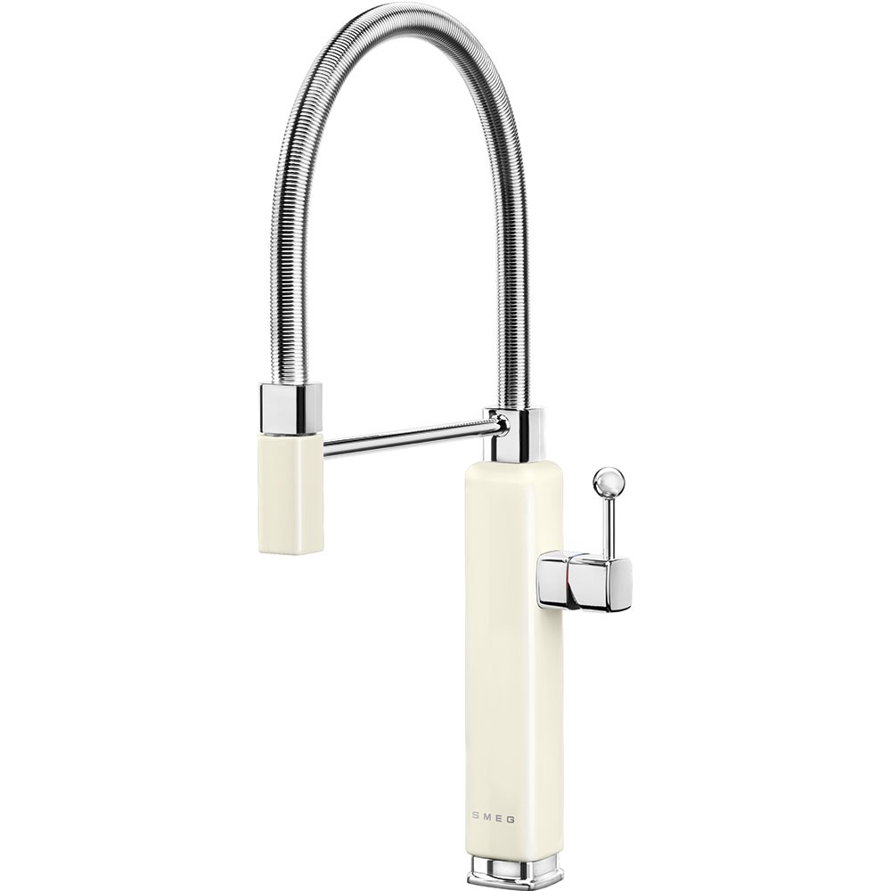 Smeg Cream 50'S Style Single Lever Mixer Tap, Chrome Detachable Handshower Mdf50cr