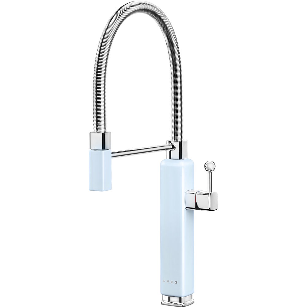Smeg Blue 50'S Style Single Lever Mixer Tap, Chrome Pastel Detachable Handshower Mdf50pb