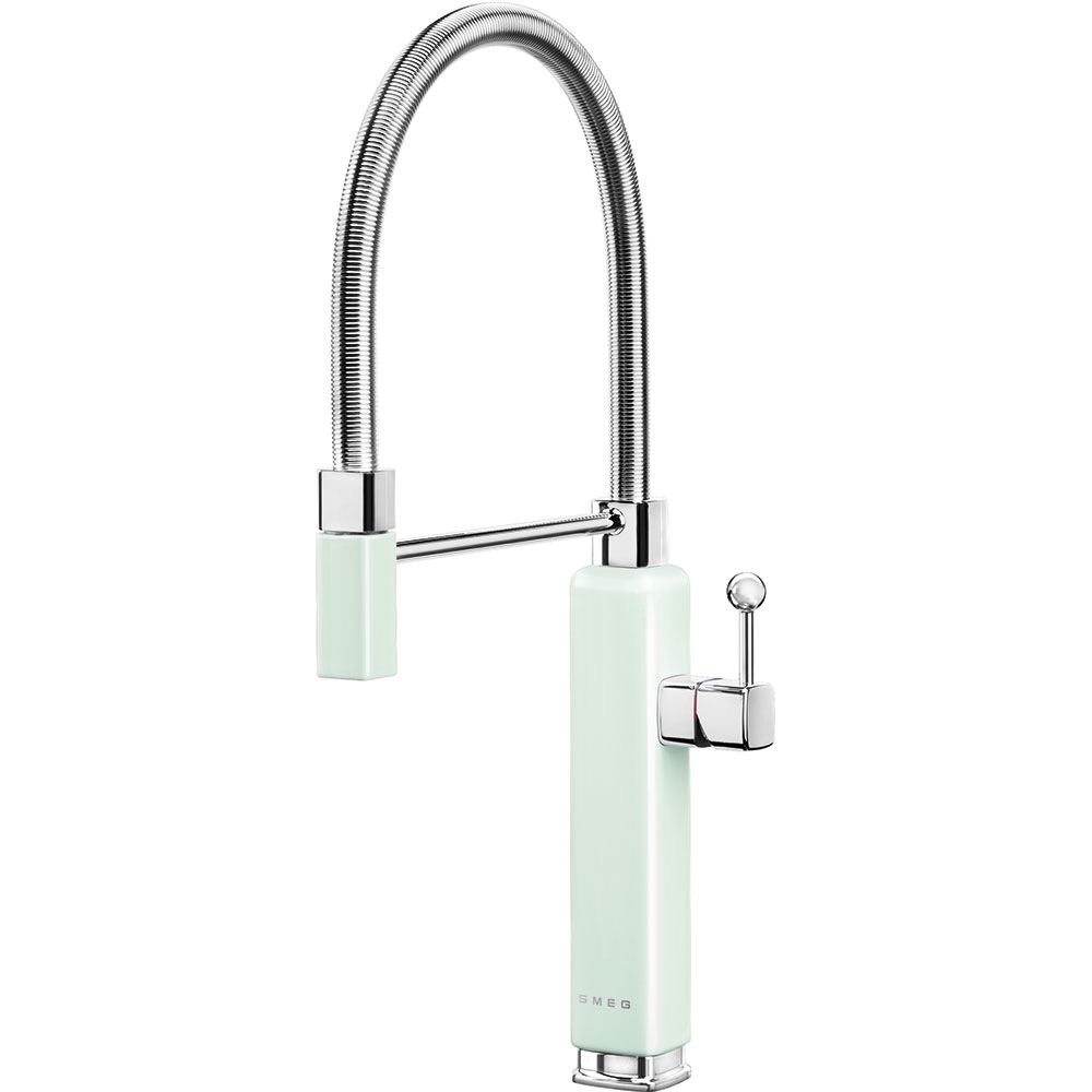 Smeg Green 50'S Style Single Lever Mixer Tap, Chrome Pastel Detachable Handshower Mdf50pg
