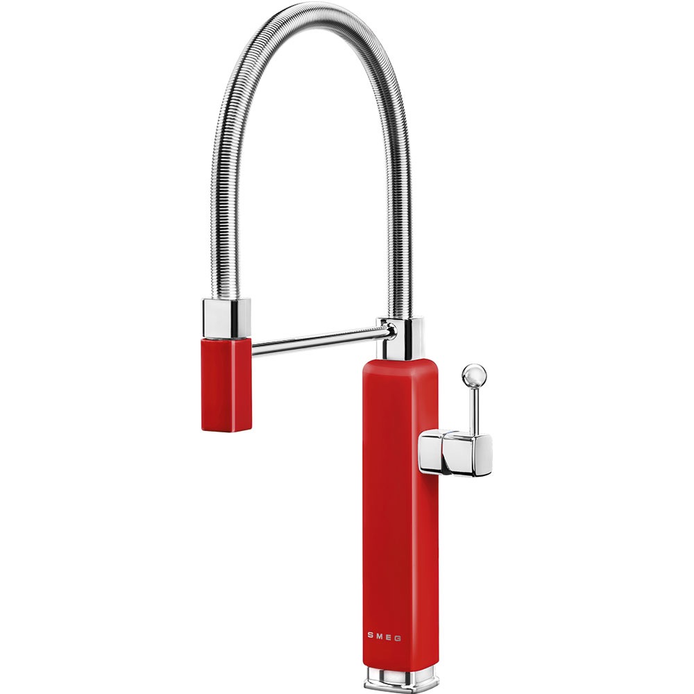 Smeg Red 50'S Style Single Lever Mixer Tap, Chrome Detachable Handshower Mdf50rd
