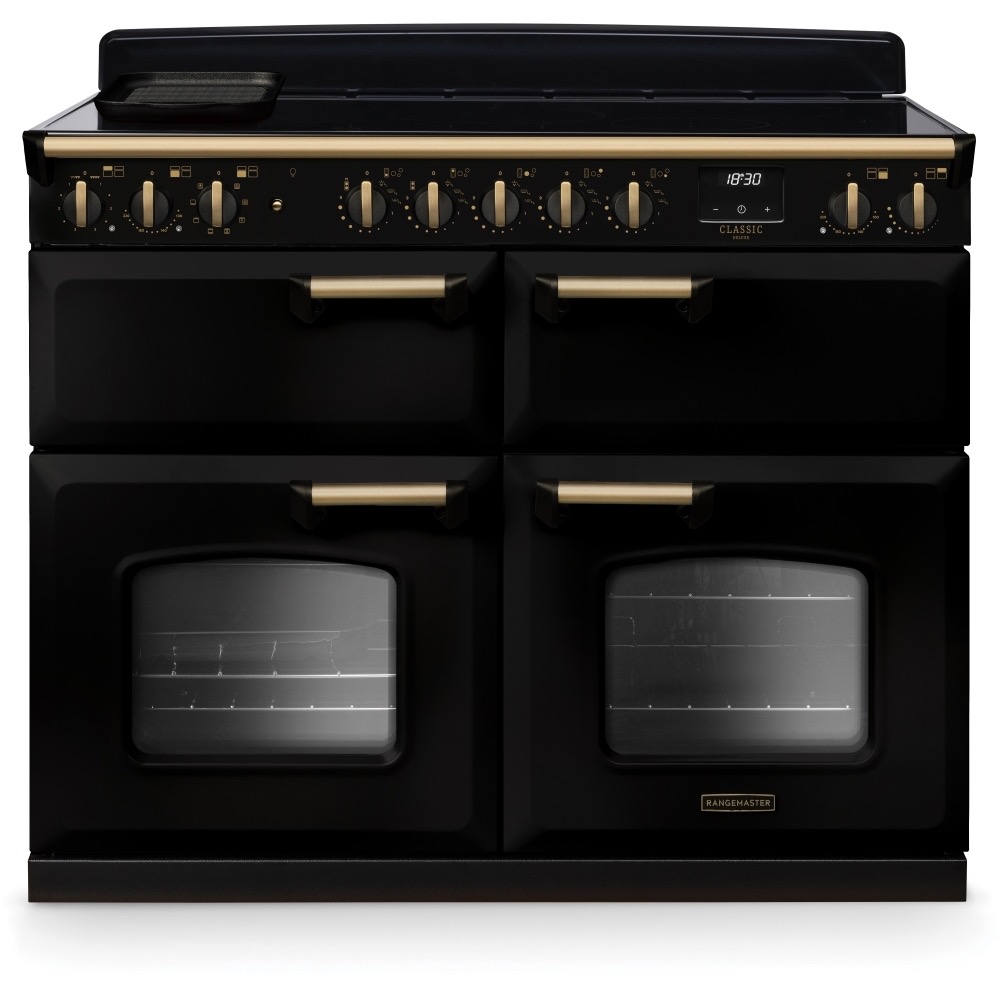 Rangemaster Black Cldlb110eipgbl/Ab1 110Cm Induction Range Cooker Classic Deluxe Gloss / Antique Brass, A Rated