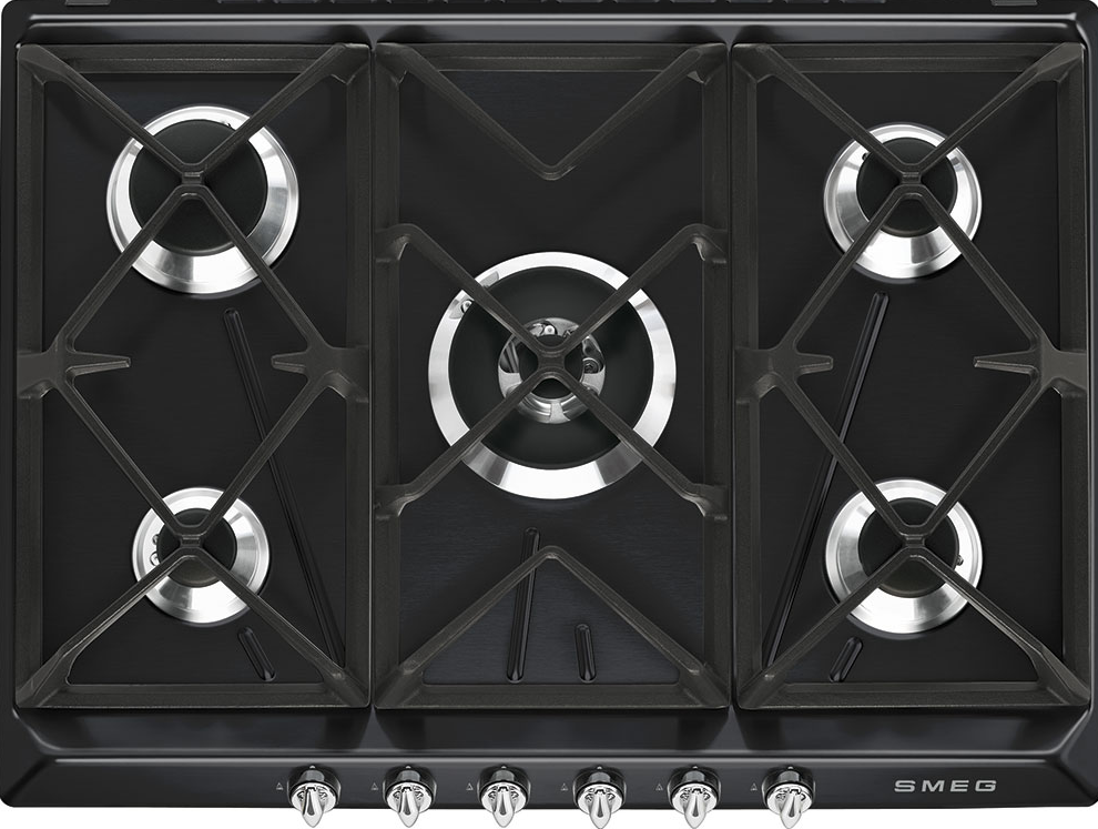 Smeg Black Victoria 5 Burner 75Cm Gas Hob Sr975ngh