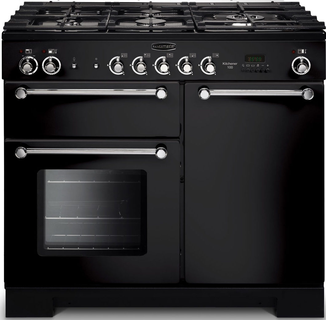 Rangemaster Black Kitchener 100 Dual Fuel And Chrome Kch100dffbl/C