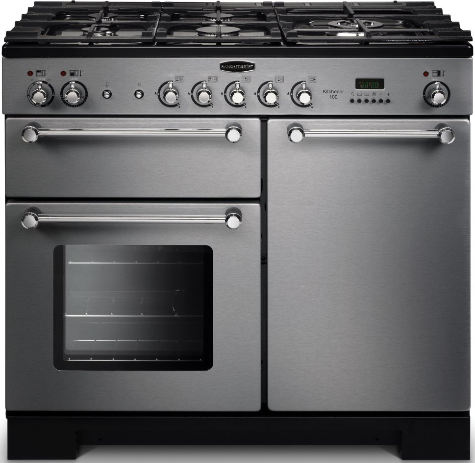 Rangemaster Kitchener 100 Dual Fuel Stainless Steel And Chrome Kch100dffss/C