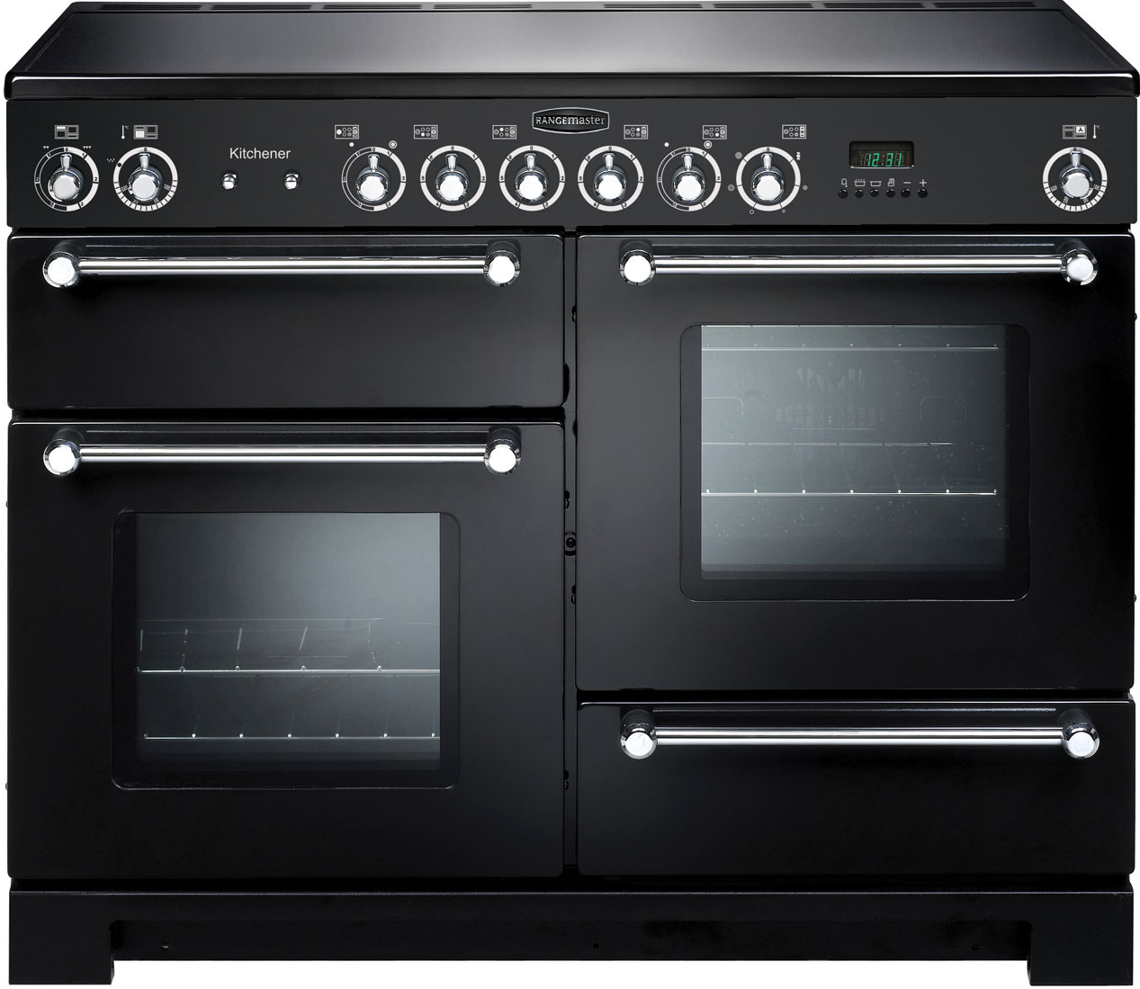 Rangemaster Black Kitchener 110 Ceramic And Chrome Kch110ecbl/C