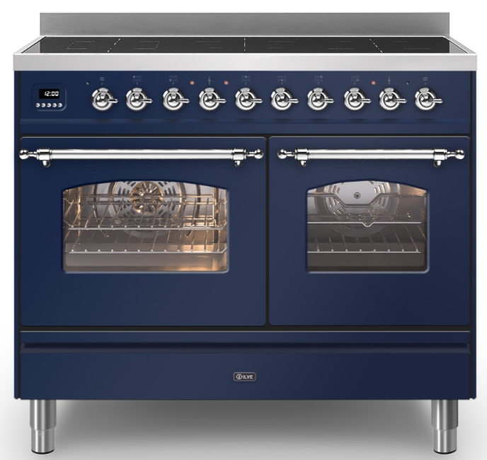 Ilve Milano PDI106NE3/Mbc Midnight Blue 100cm 6 Zone Induction Hob Double Oven All Electric Range Cooker
