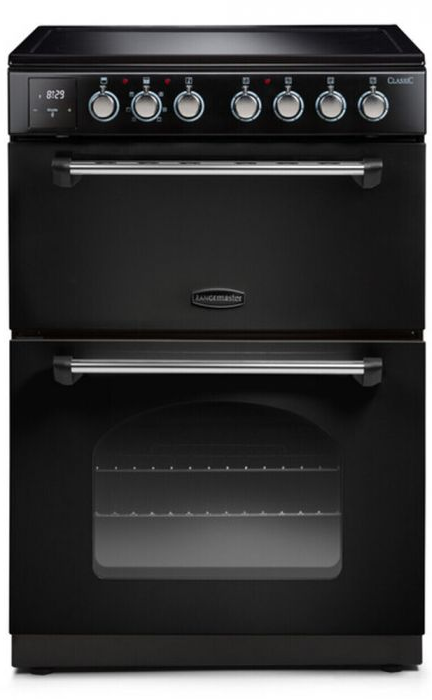 Rangemaster Black Cla60ecbl/C Classic Freestanding 60Cm Ceramic Cooker In And Chrome