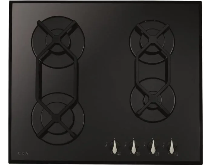 Cda Black Hvg621bl 60Cm 4 Burner Gas On Glass Hob Front Control