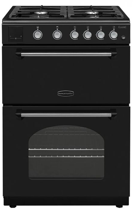 Rangemaster Black Cla60ngfbl/C Classic 60Cm Freestanding Gas Cooker In And Chrome