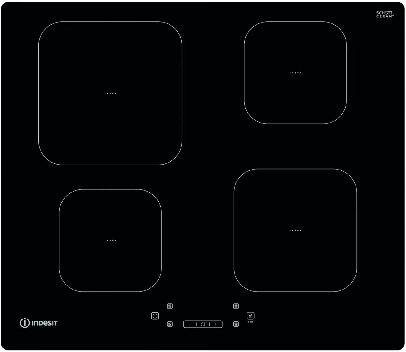 Indesit Black Is83q60ne 60Cm 4 Zone Induction Hob