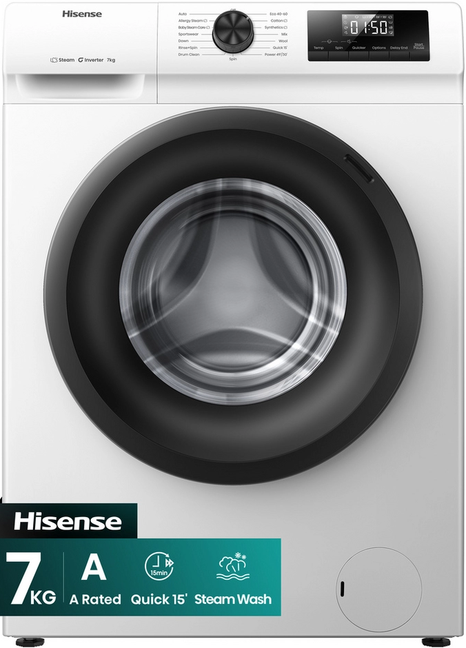 Hisense White Wf1q7021bw 7Kg 1200 Spin, Steam Washing Machine