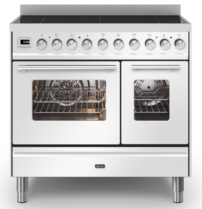 Ilve White 90Cm Roma Double Pdi096we3/Wh Oven 6 Zone 60/30 Induction Range Cooker