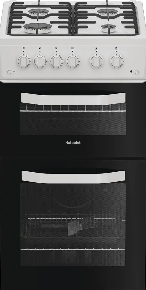 Hotpoint White Htg5gcw Freestanding 50Cm Gas Twin Cavity Cooker In
