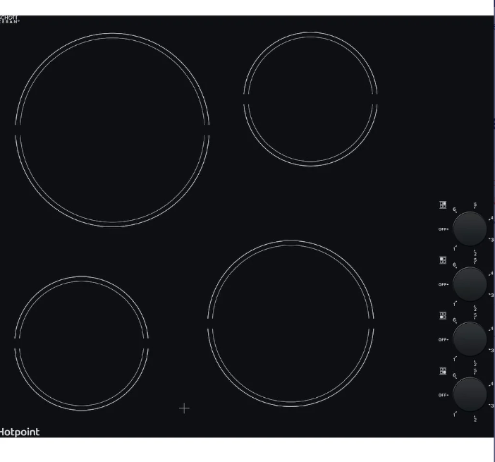 Hotpoint HR620RH 60cm Ceramic 4 Burner Hob - Black - Image 9