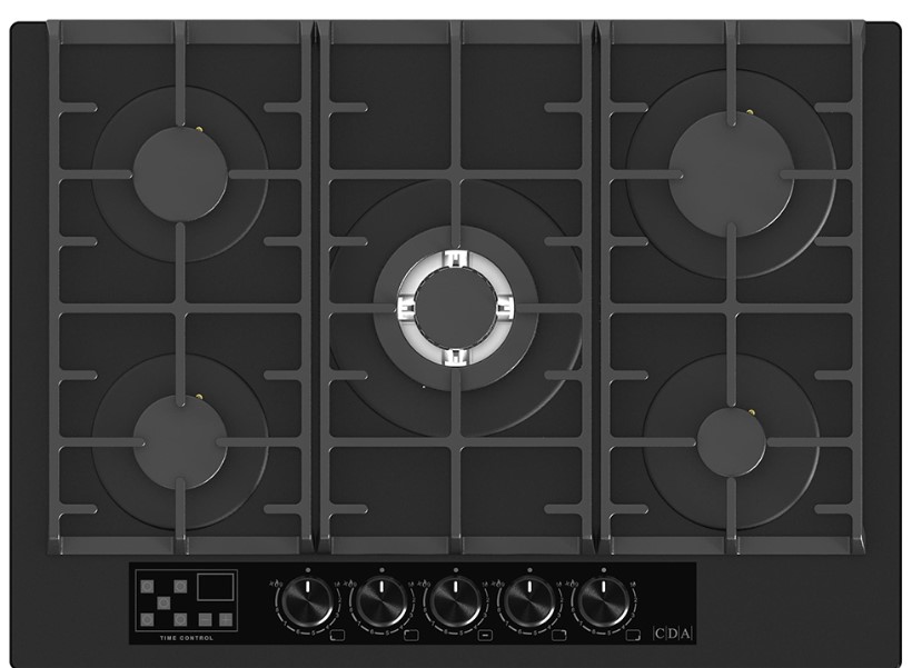 Cda Black Hvg731mb 70Cm Five Zone Gas On Glass Hob