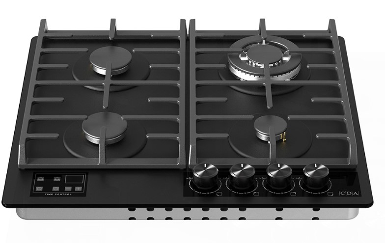 Cda Black Hvg631mb 60Cm Four Zone Gas On Glass Hob