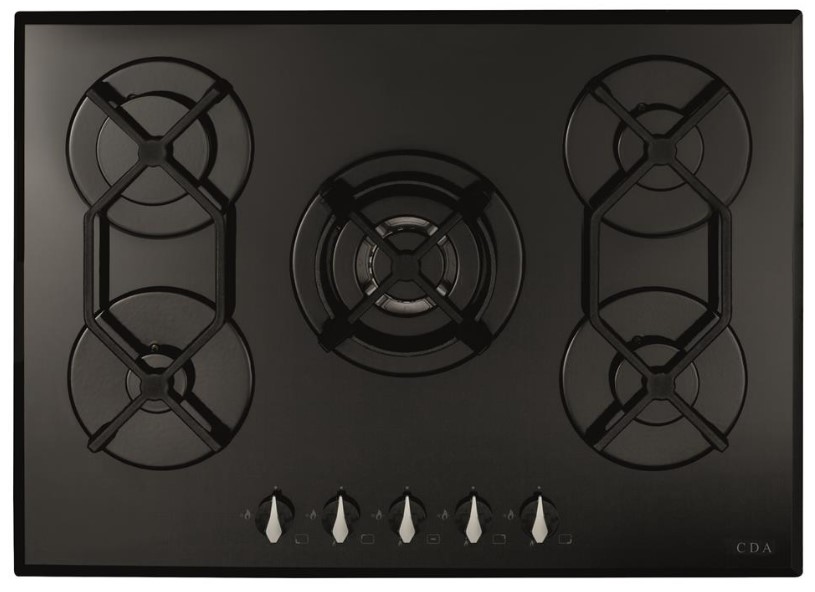 Cda Black Hvg721bl Five Burner Gas On Glass Hob