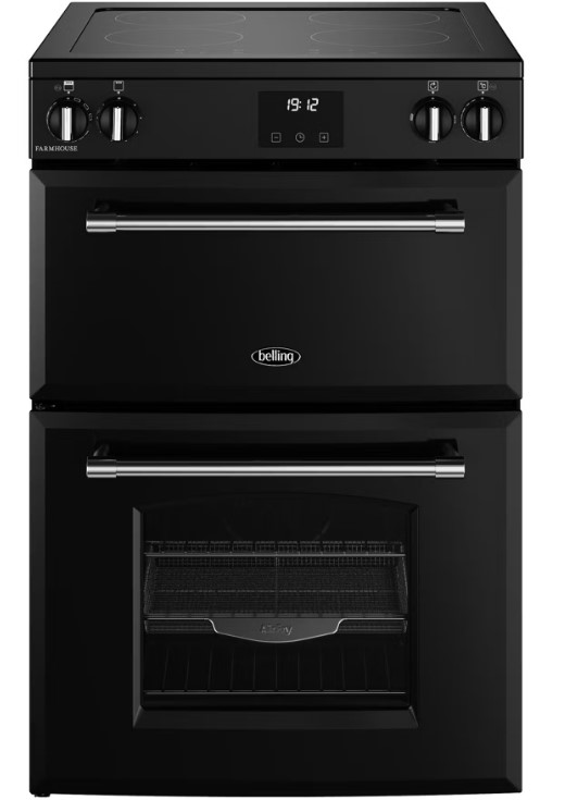 Belling Black 444411815 60Cm Wide Farmhouse Double Oven Cooker In Induction Hob